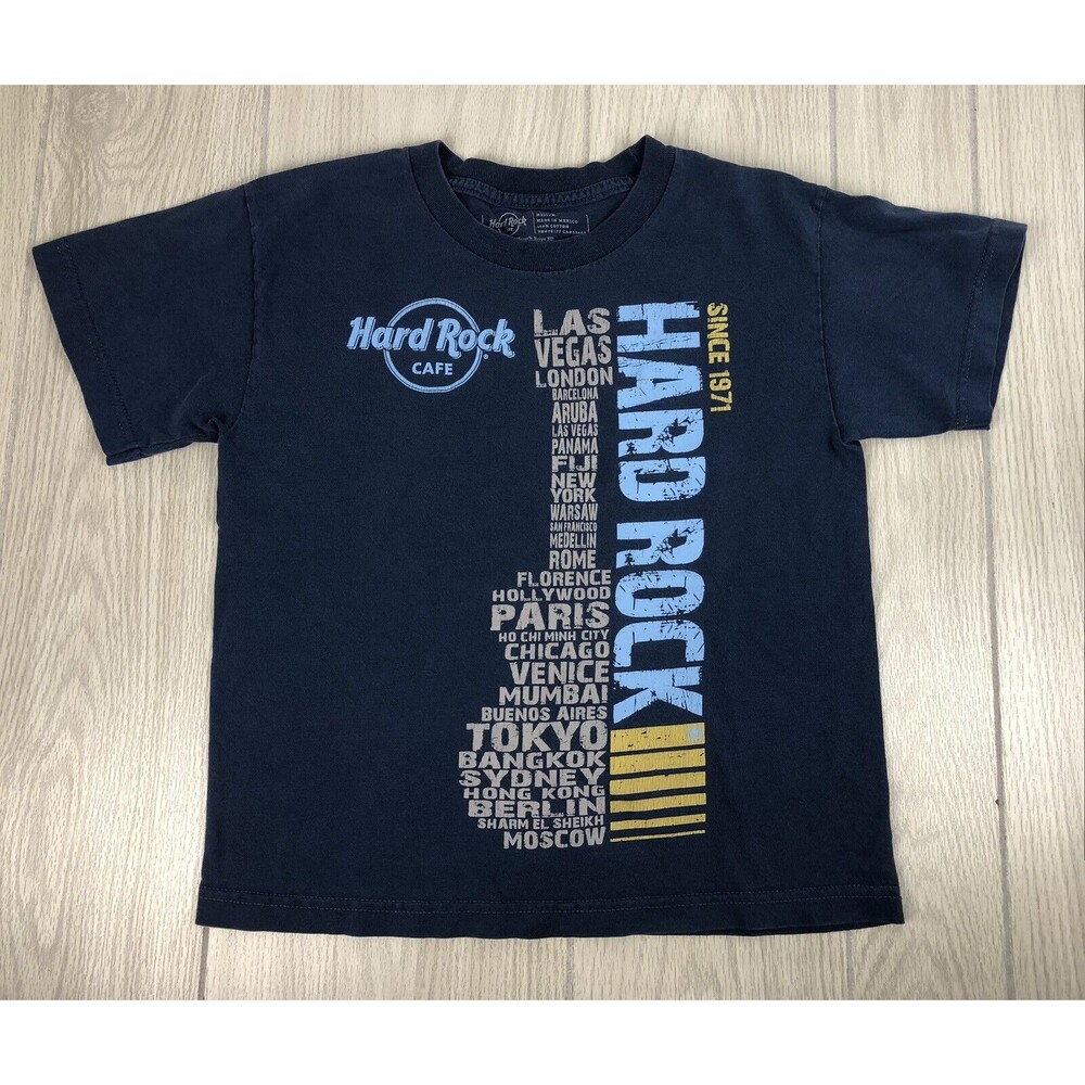 Hard Rock Cafe Since 1971 Youth Boys Size Medium Blue Graphic Guitar T-shirt